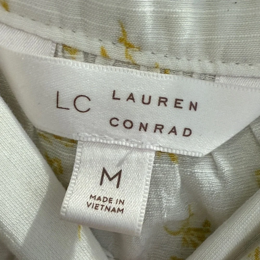 Lauren Conrad  Square Neck Peasant Blouse in White with Yellow Floral Print - M - Picture 2 of 5
